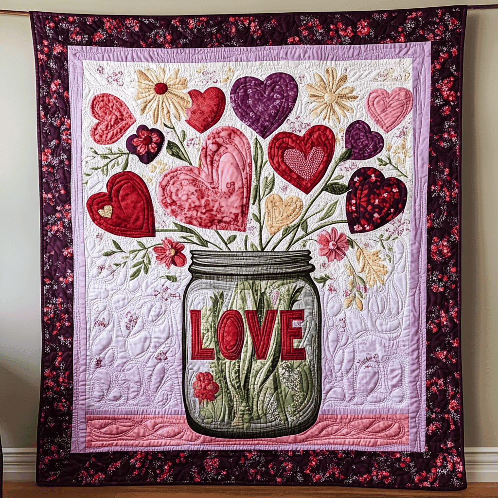 Jar Of Love Quilted Blanket Vintage Home Decor First Valentine Gift For Girlfriend