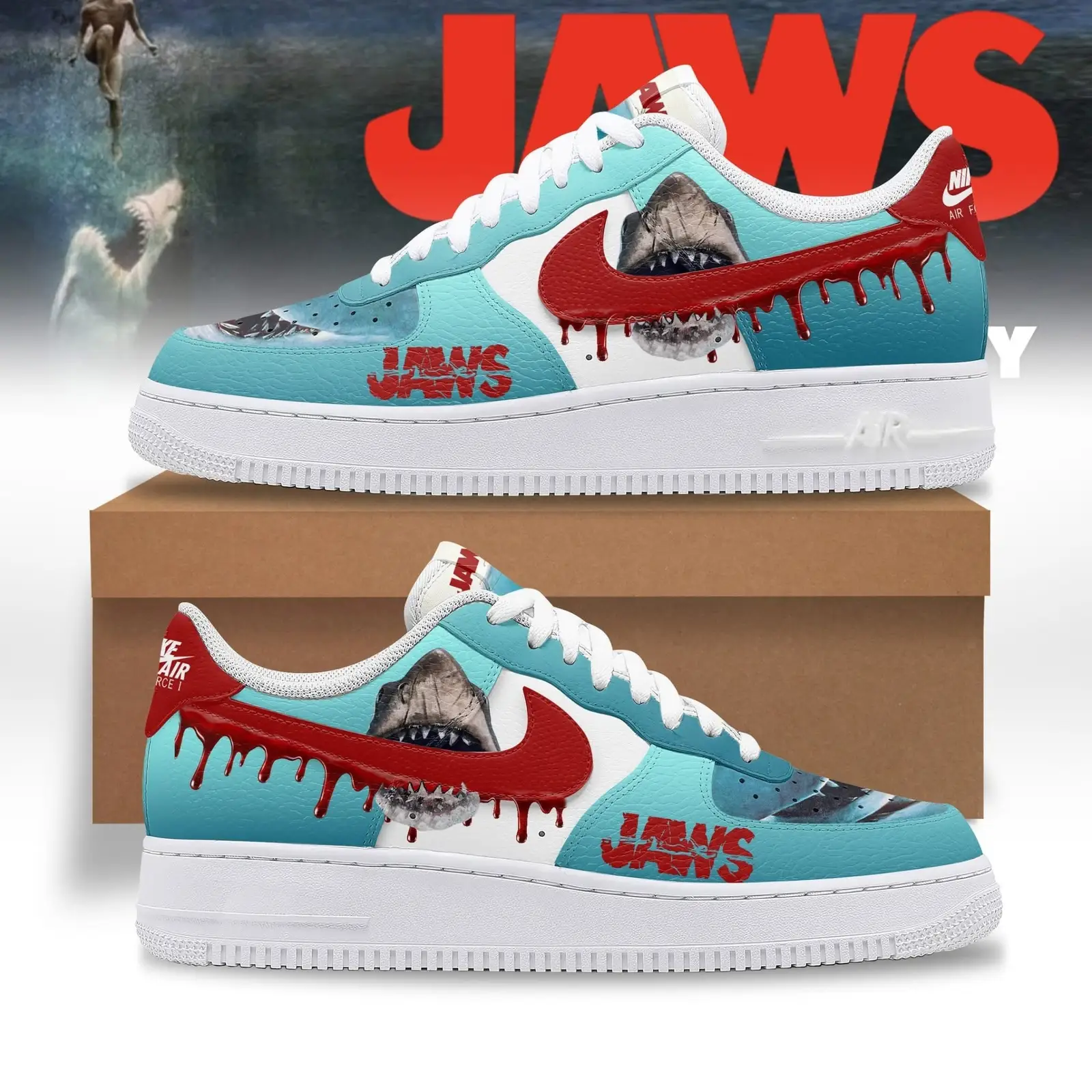 Jaws Air Force 1 Shoes Merchandise Sneakers Themed Movie Best Gifts For Jaws Fans Jaws Air Force 1 Shoes Merchandise Sneakers Themed Movie Best Gifts For Jaws Fans - Image 1