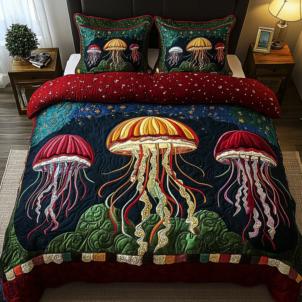 Jelly Bliss Quilted Bedding Set Aesthetic Room Decor Jellyfish Birthday Gifts