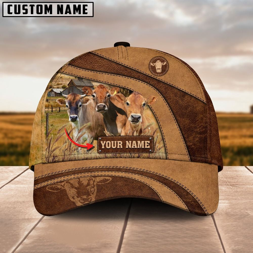 Jersey Cattle Customized Name Brown Cap Farm Cap Farmer Baseball Cap Gift For Farmer