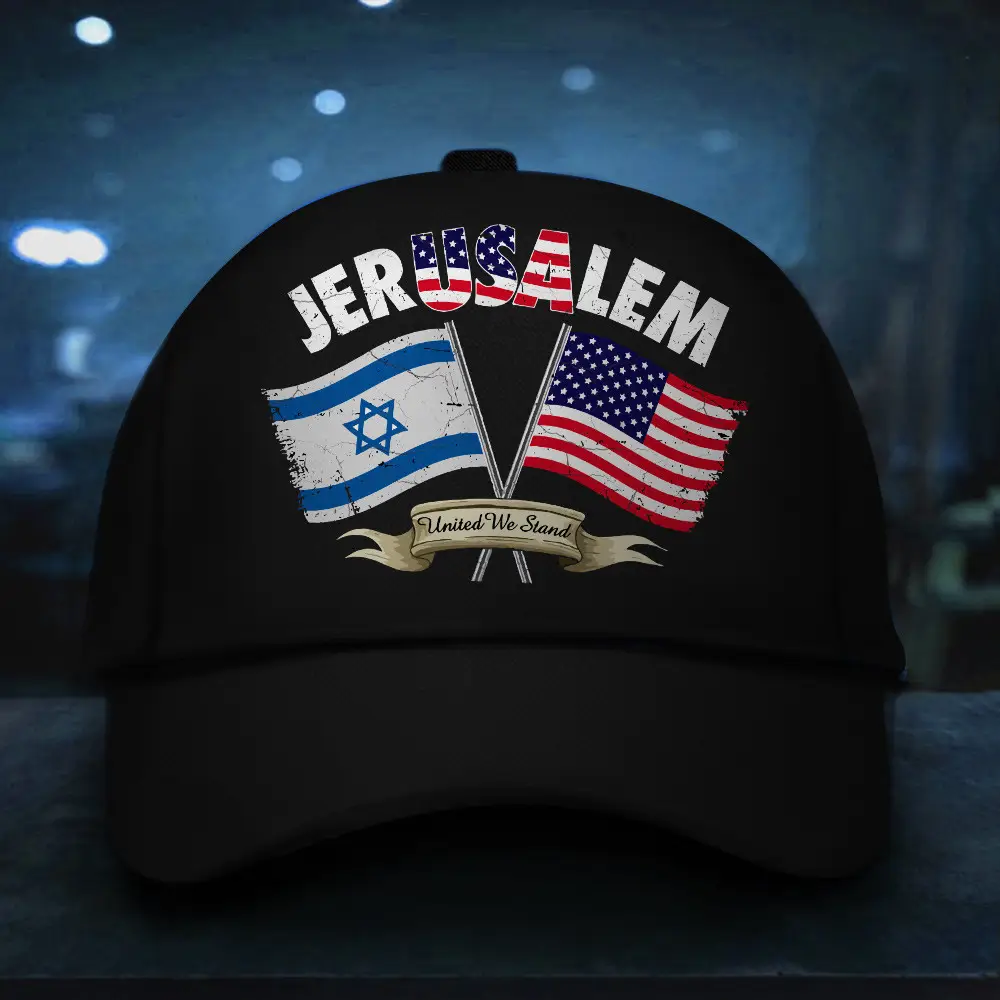 Jerusalem United We Stand With Israel Hat American And Israeli Flag Hat For Supporters