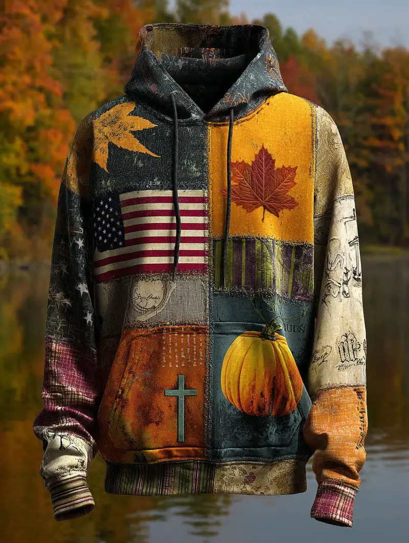 Jesus Autumn Pumpkin Leaf Hoodie American Flag Christian Faith Seasonal Apparel Gift For Believers