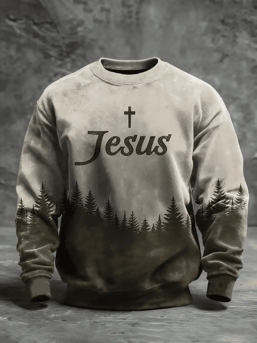 Jesus Cross Christian Wash Sweatshirt Religious Faith Inspired Apparel Gift For Him Jesus Cross Christian Wash Sweatshirt Religious Faith Inspired Apparel Gift For Him - Image 1