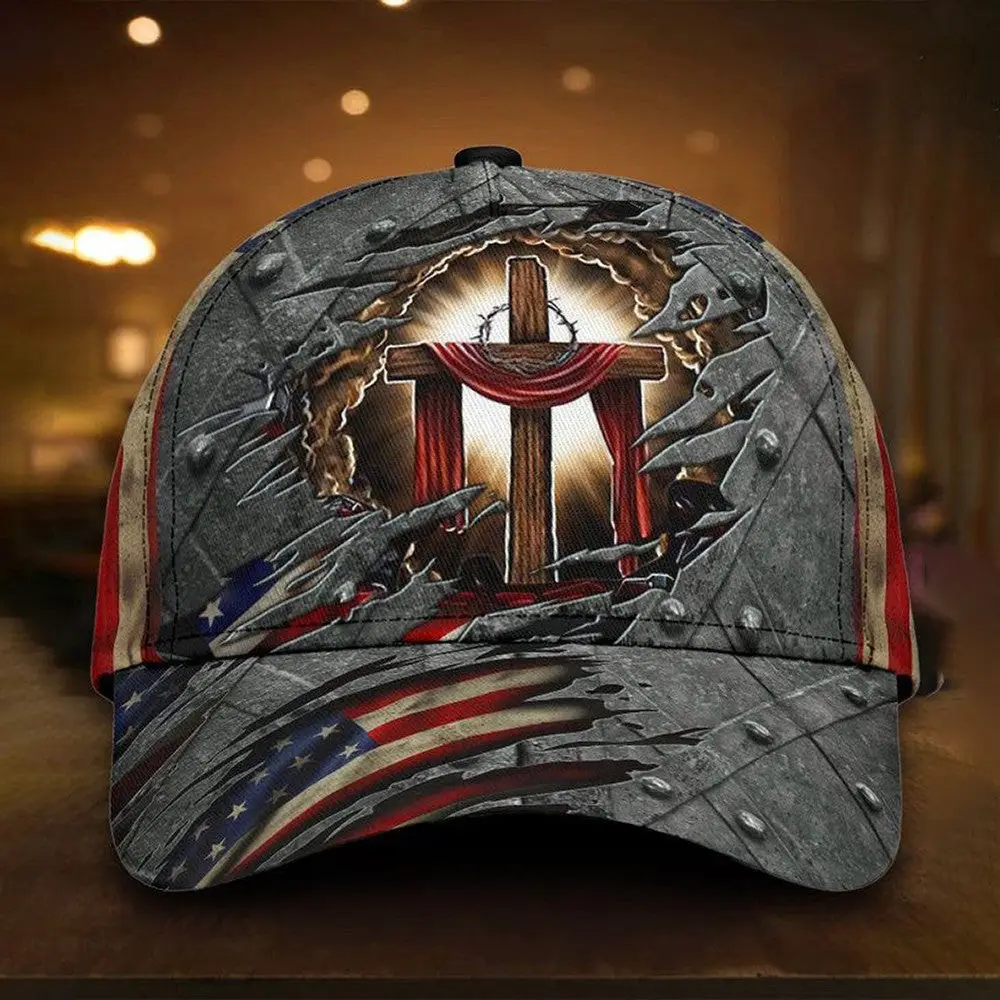 Jesus Cross Hat Vintage American Flag Christian Hats Gifts For Boyfriend -WearandDecor