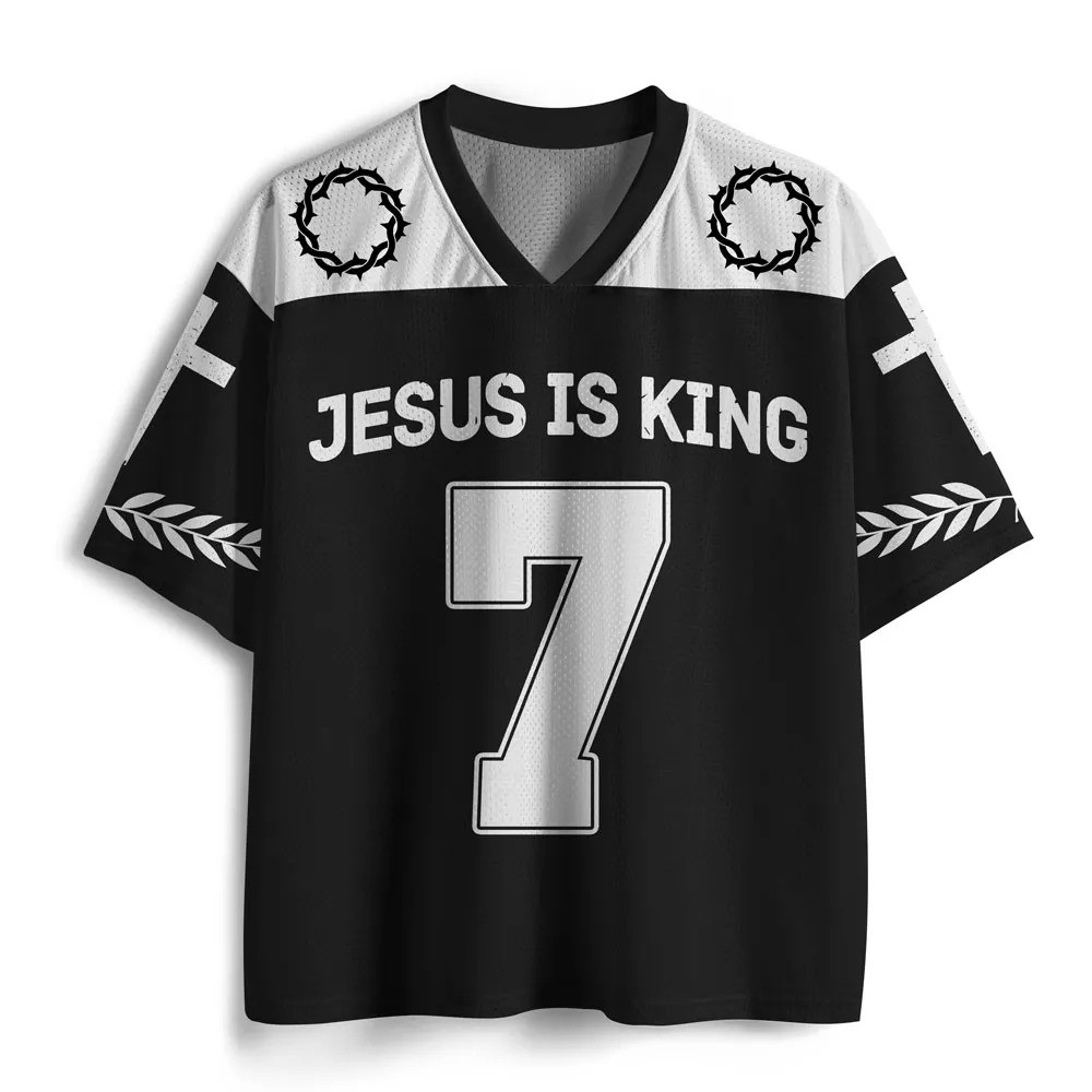Jesus Is King Christian Graphic Mesh Jersey Shirt Black Crown Of Thorns Faith Best Gift For Men Jesus Is King Christian Graphic Mesh Jersey Shirt Black Crown Of Thorns Faith Best Gift For Men - Image 1