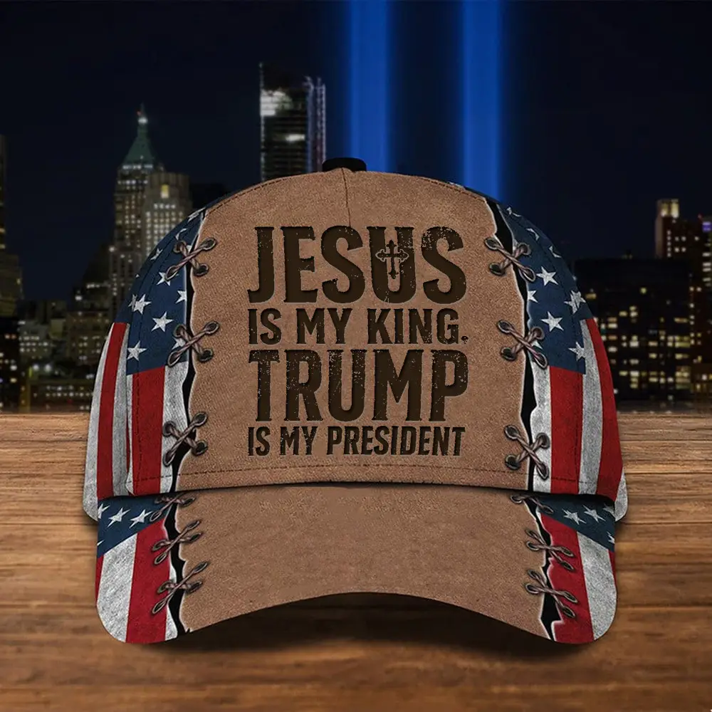 Jesus Is My King Trump Is My President Hat USA Flag Patriotic Christian Hat Pro Trump Merch