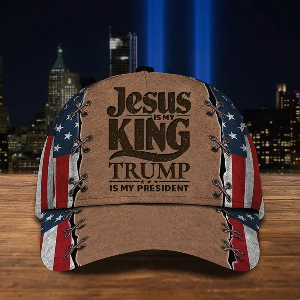 Jesus Is My King Trump Is My President Hat USA Flag Patriotic Christian Hat Trump 2024 Merch