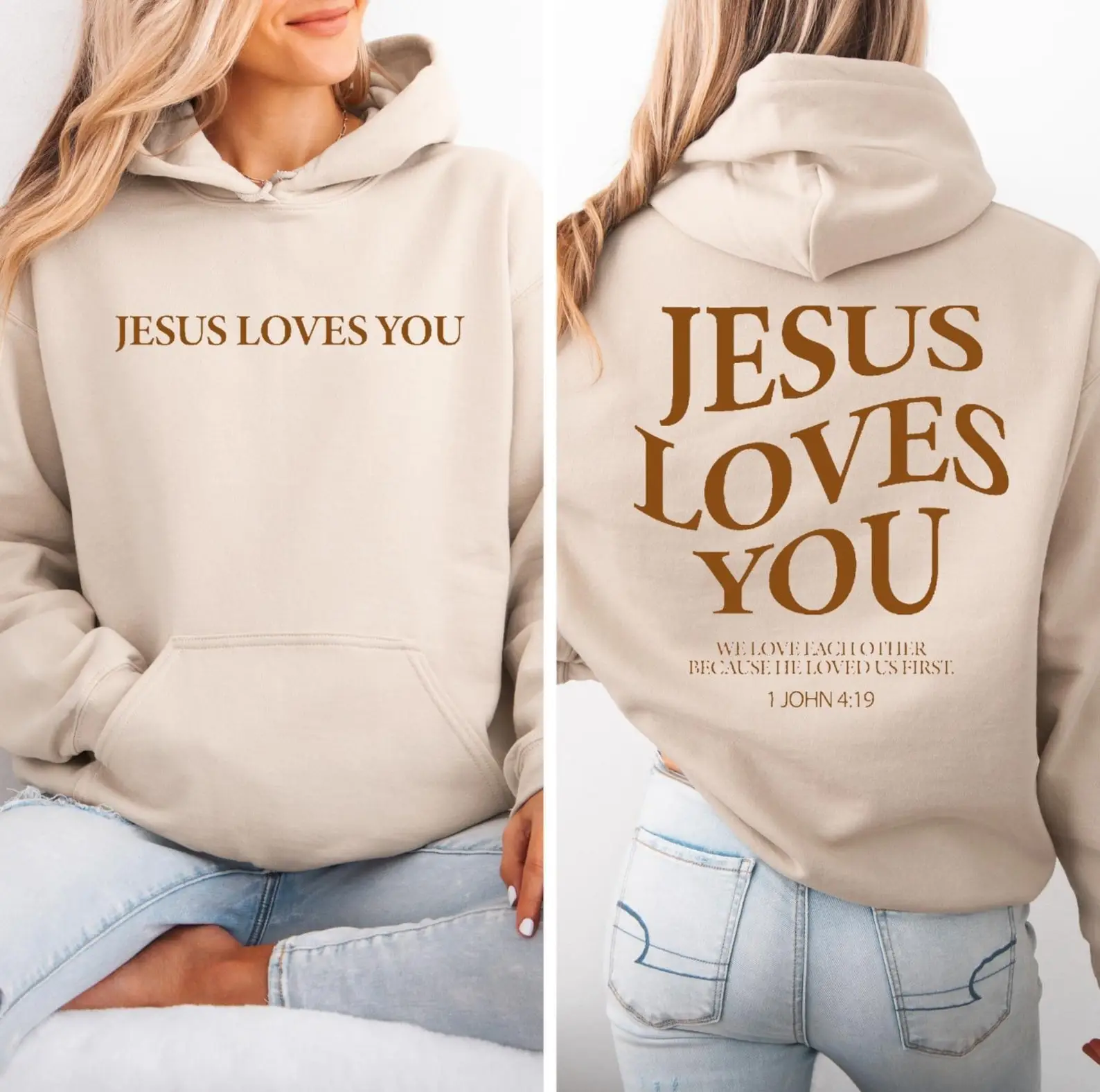 Jesus Loves You Blue Hoodie Women's Christian Inspirational Apparel