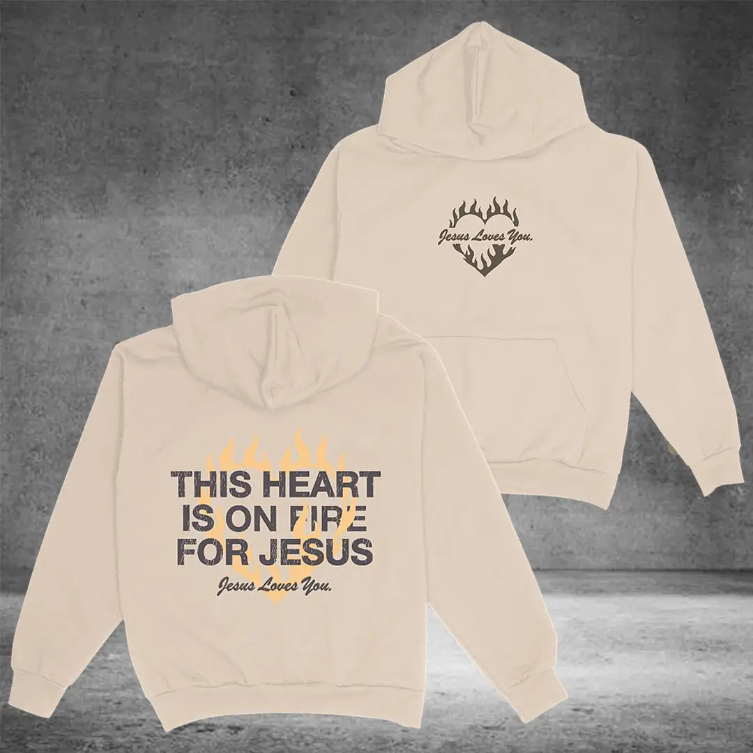 Jesus Loves You Merch Hoodie Hearts On Fire Hooded Sweatshirt Jesus Gift for Bestie