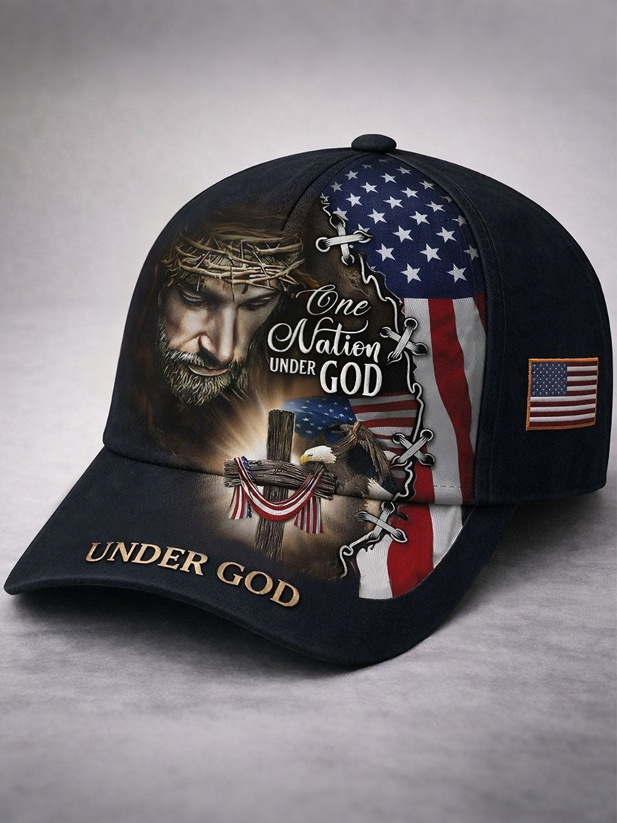 Jesus One Nation Under God Hat American Flag Patriotic Jesus Cap Christian Gift