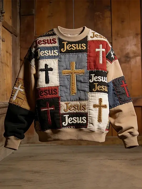 Jesus Script Cross Sweatshirt Easter Faith Holiday Spiritual Apparel Religious Best Gift Believers Jesus Script Cross Sweatshirt Easter Faith Holiday Spiritual Apparel Religious Best Gift Believers - Image 1