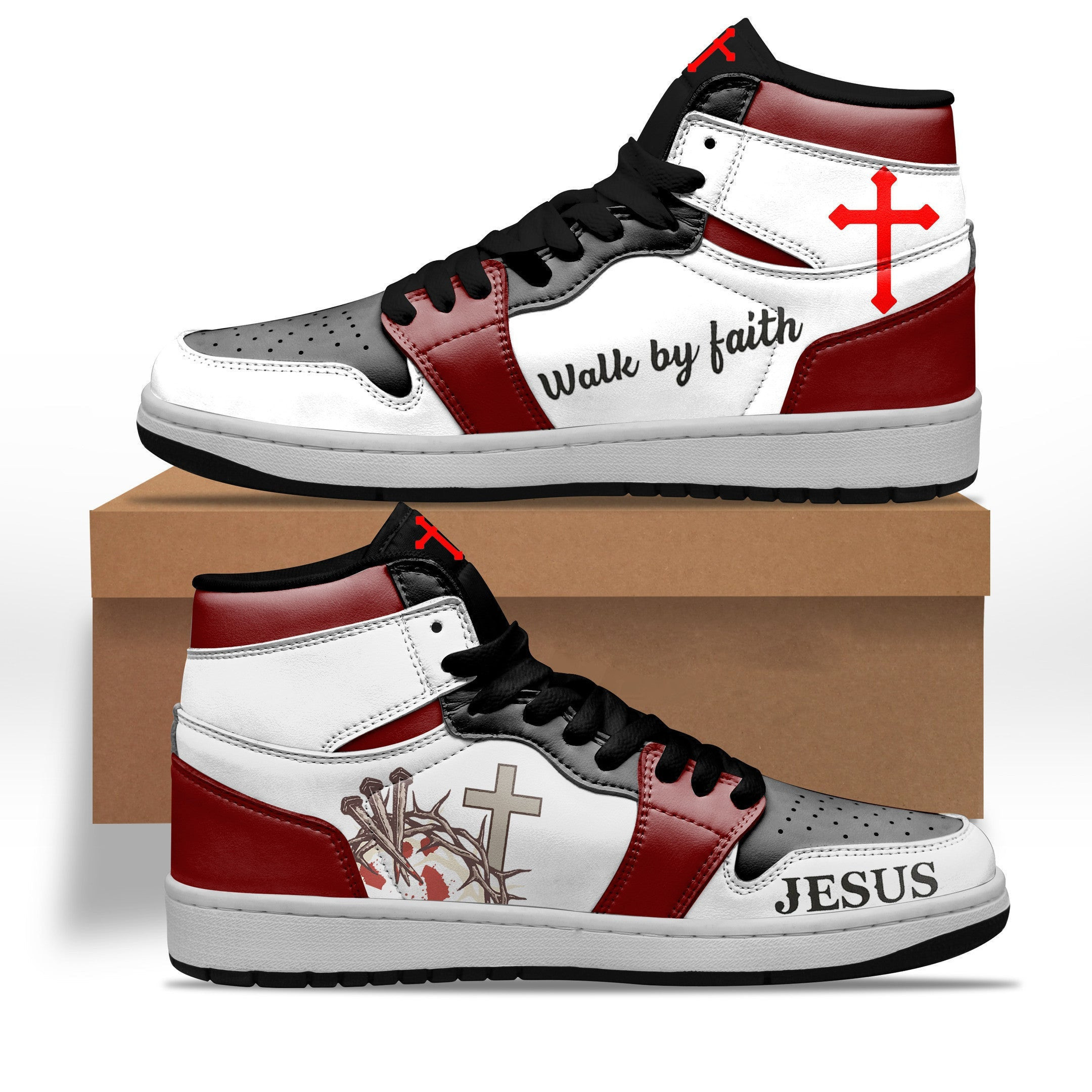Jesus Walk By Faith JD Sneakers Air Jordan High Top Christian Merchandise Gifts For Him -WearandDecor Jesus Walk By Faith JD Sneakers Air Jordan High Top Christian Merchandise Gifts For Him -WearandDecor - Image 1