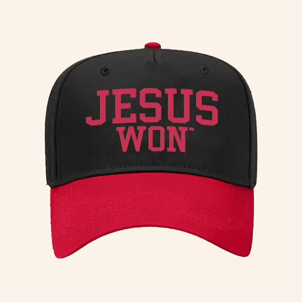 Jesus Won Apparel Merch Black And Red Hat Present For Husband -WearandDecor