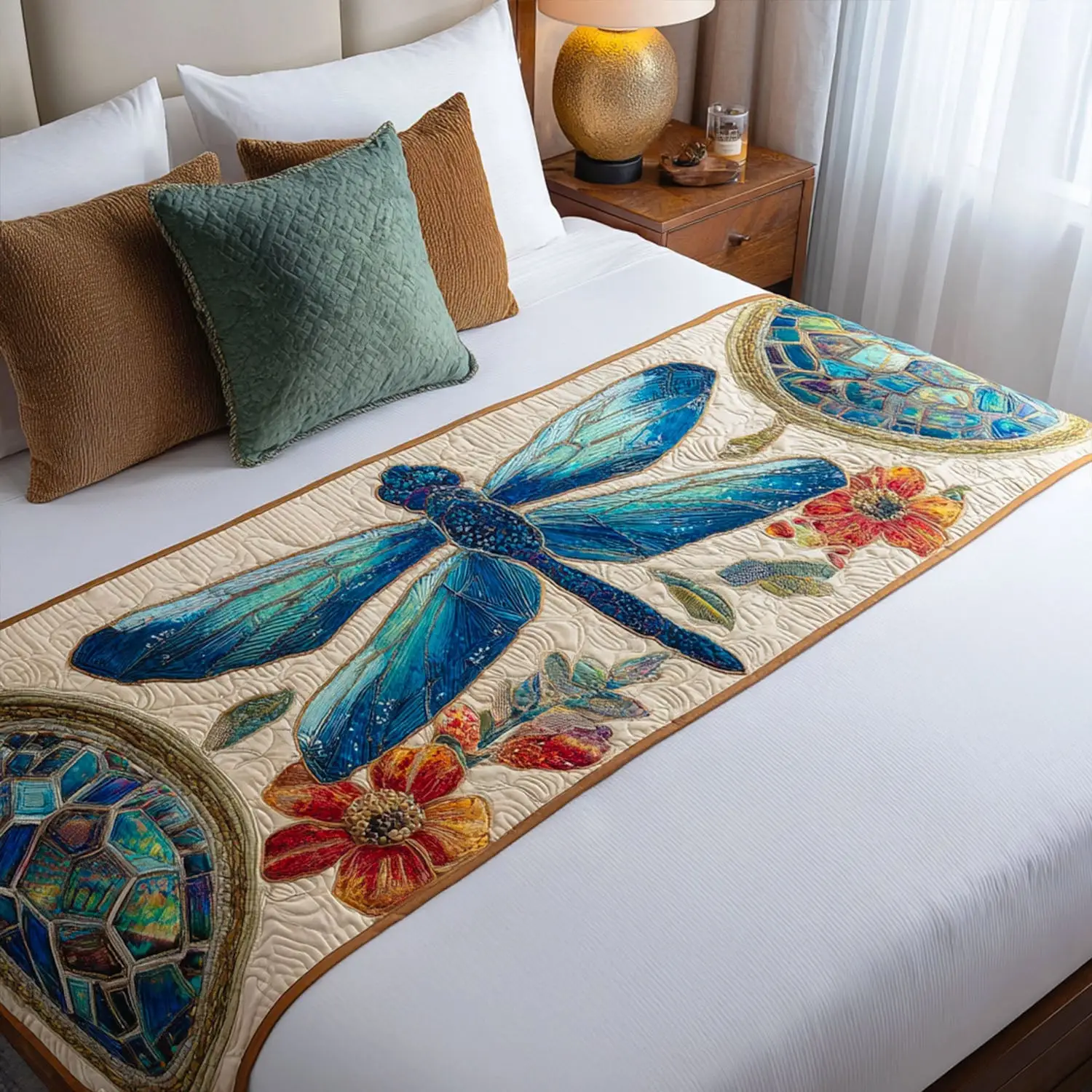 Jewel of the Air Quilted Bed Runner Dragoy Jewel Illustration Gift for Grandma