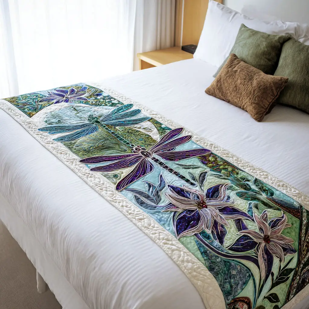 Jewelwing Garden Quilted Bed Runner Jewelwing Garden Bloom Floral Gift Jewelwing Garden Quilted Bed Runner Jewelwing Garden Bloom Floral Gift - Image 1