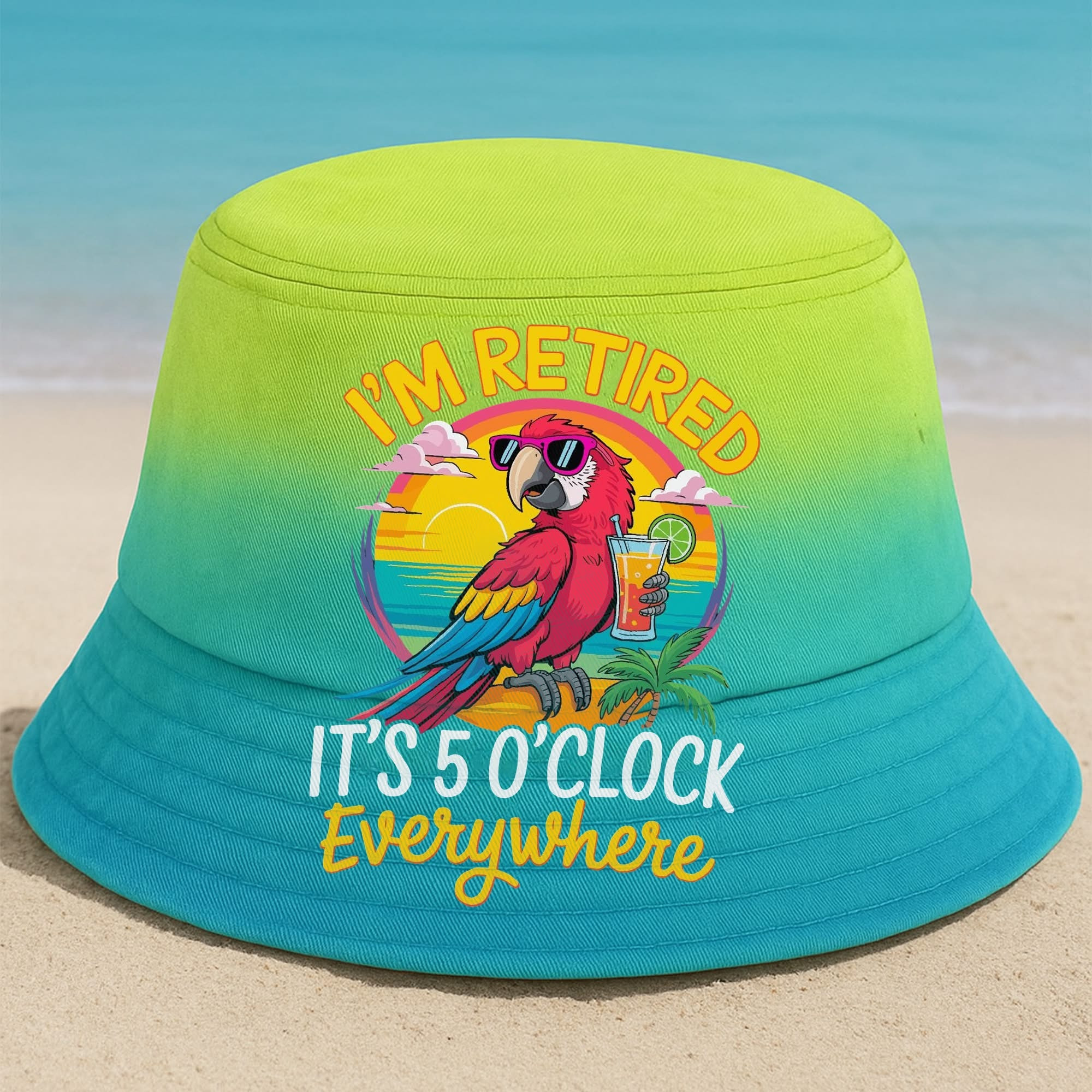 Jimmy Buffett Merch Parrot I'm Retired It's 5 O'Clock Everywhere Bucket Hat Gifts For Dad