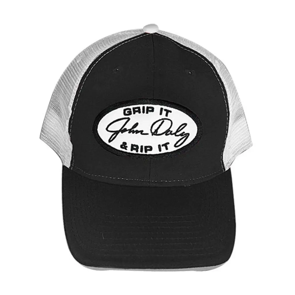 John Daly Merch Grip It N Rip It Trucker Hat Black Embroidered Golf Lovers Gifts For Husband -WearandDecor