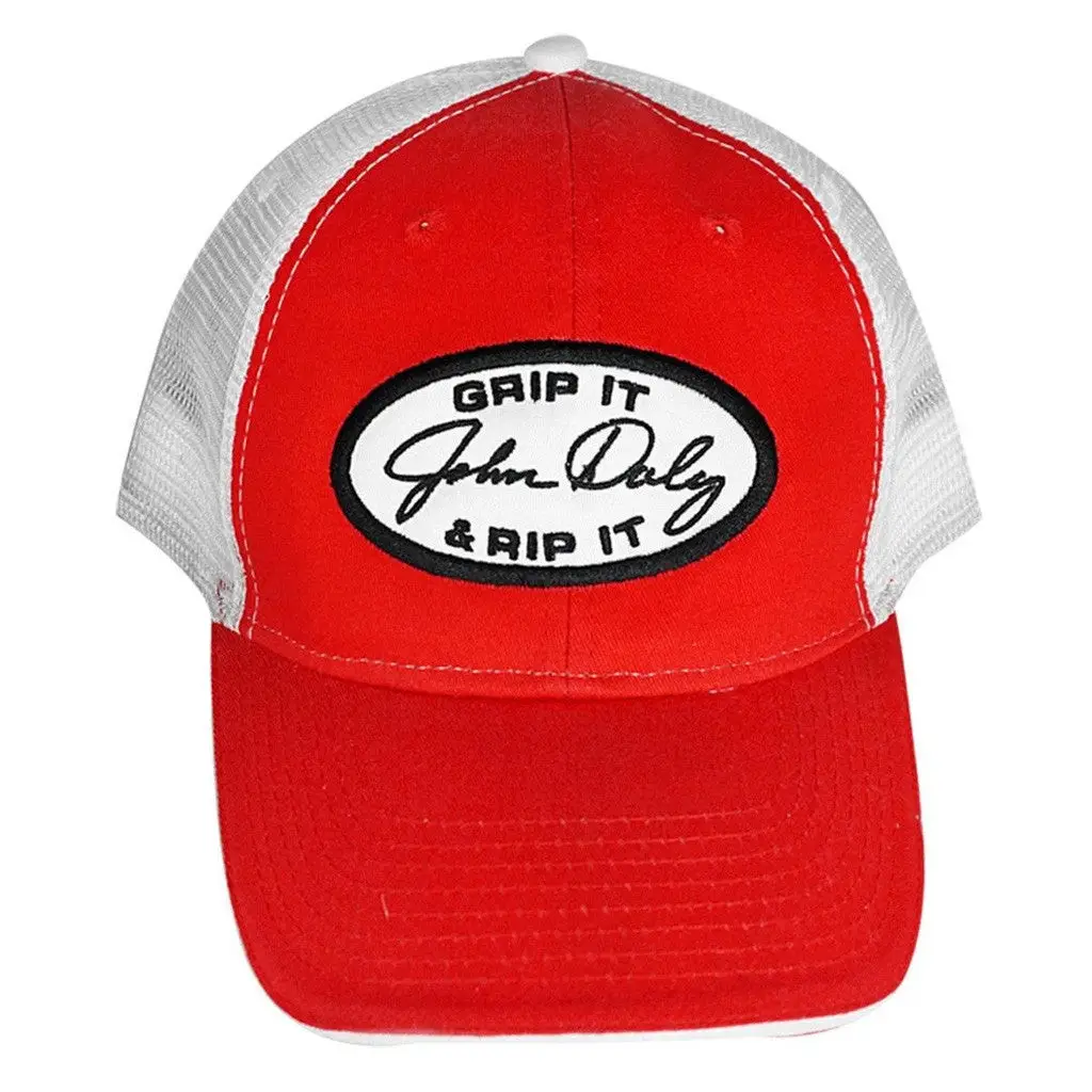 John Daly Merch Grip It N Rip It Trucker Hat Red Embroidered Gifts For Golf Dad -WearandDecor