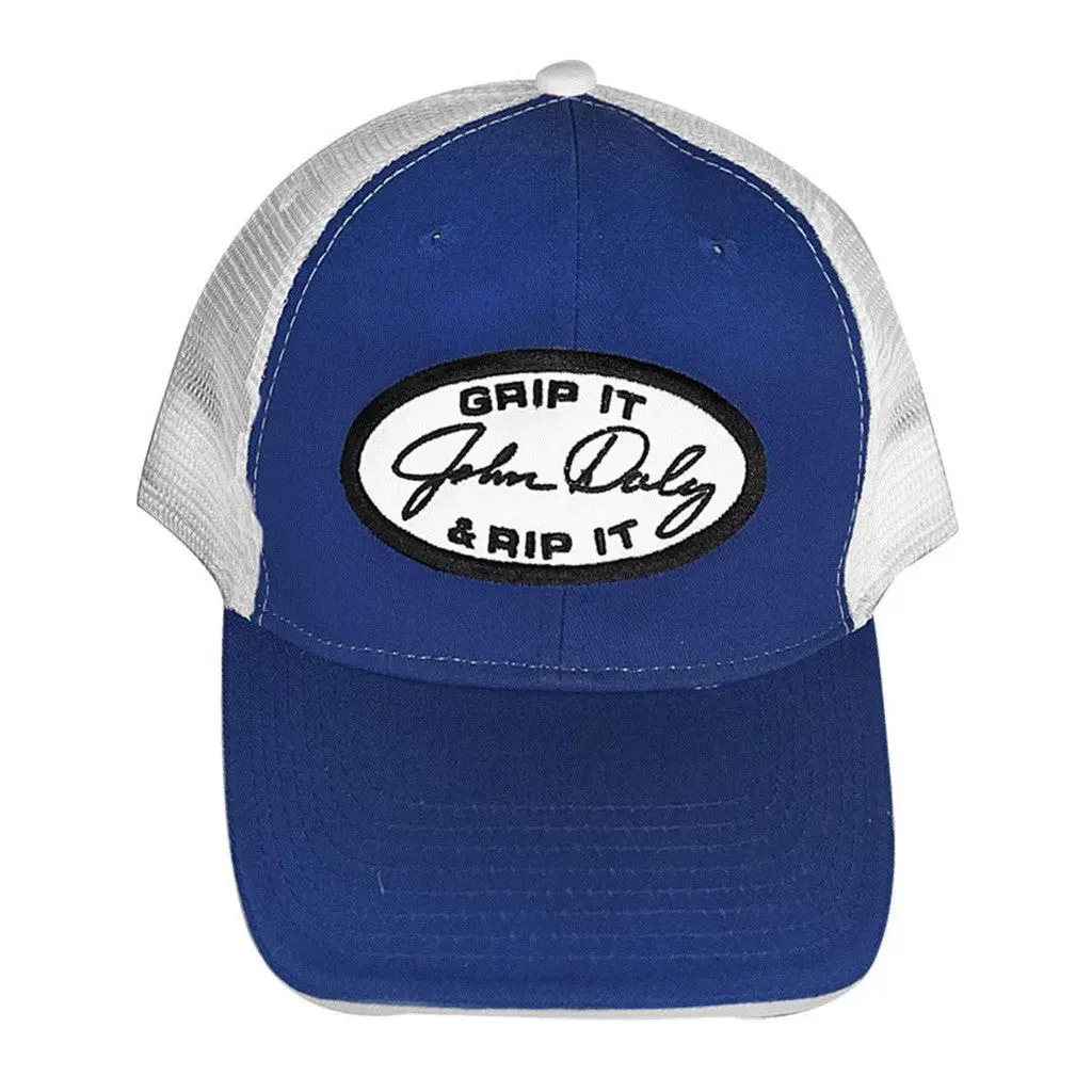 John Daly Merch Grip It N Rip It Trucker Hat Royal Embroidered Golfers Gifts For Dad -WearandDecor