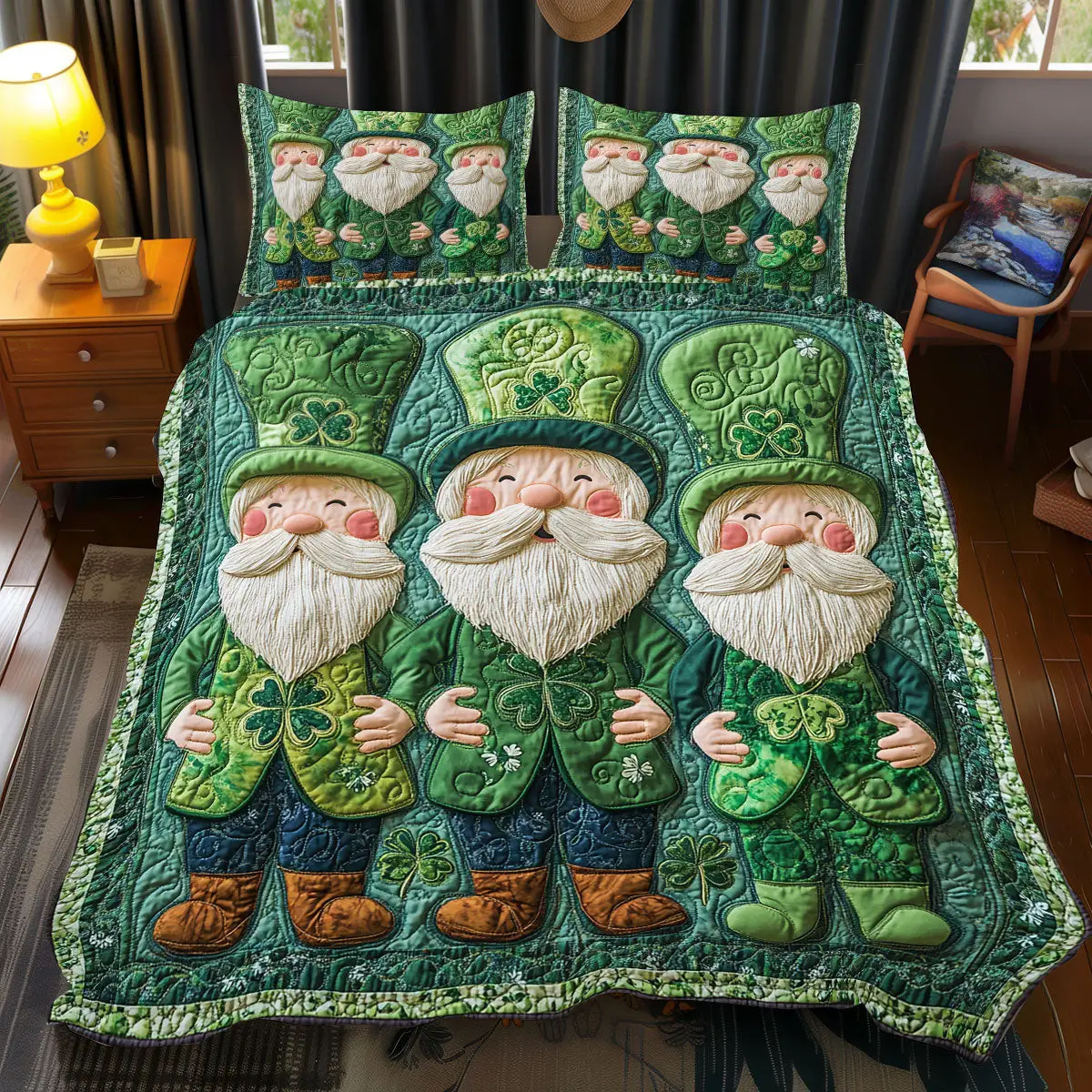 Jolly Gnome Quilted Bedding Set Bedroom Design Cool St Patrick Gifts For Family