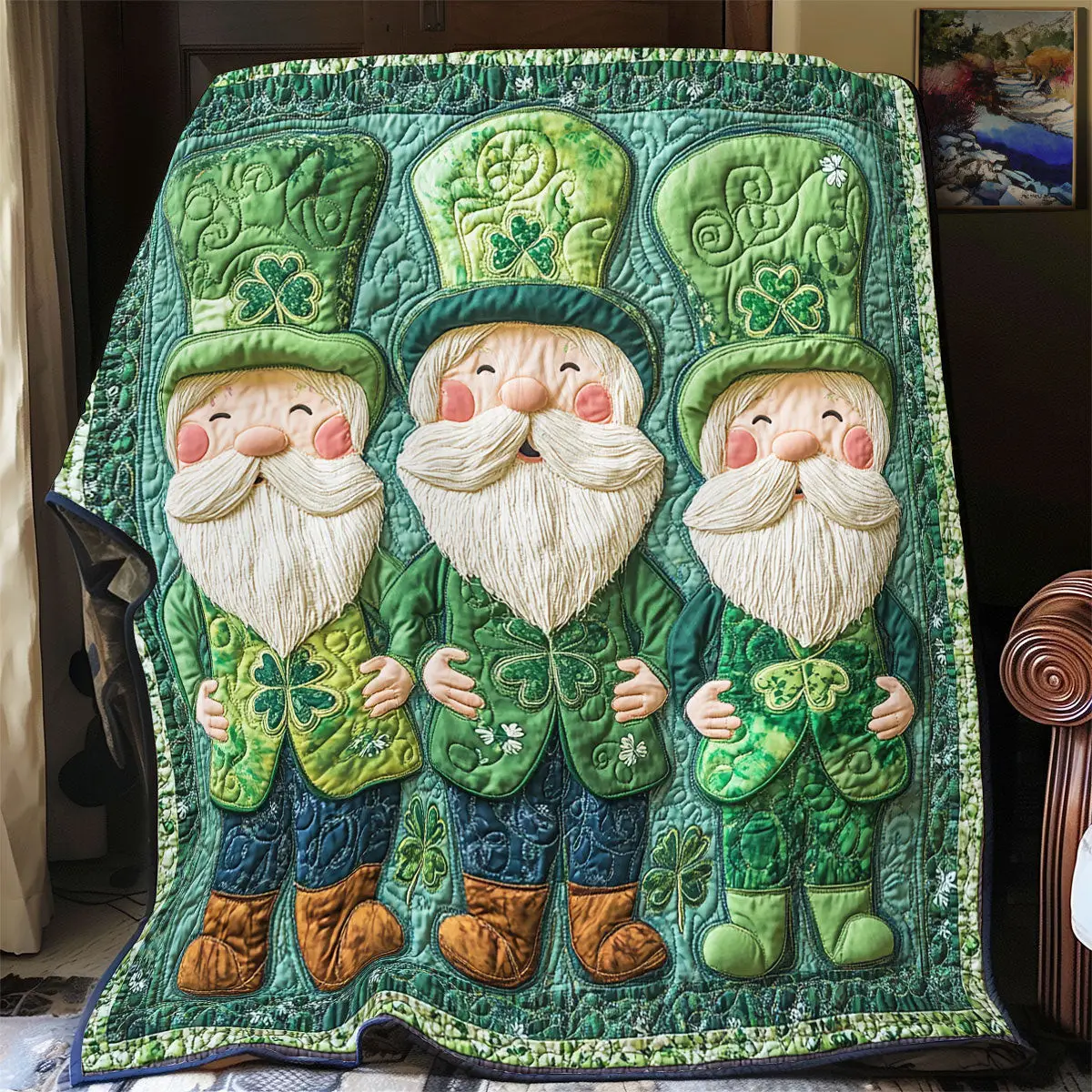Jolly Gnome Quilted Blanket Trendy Home Decor St Patricks Day Gifts For Boyfriend