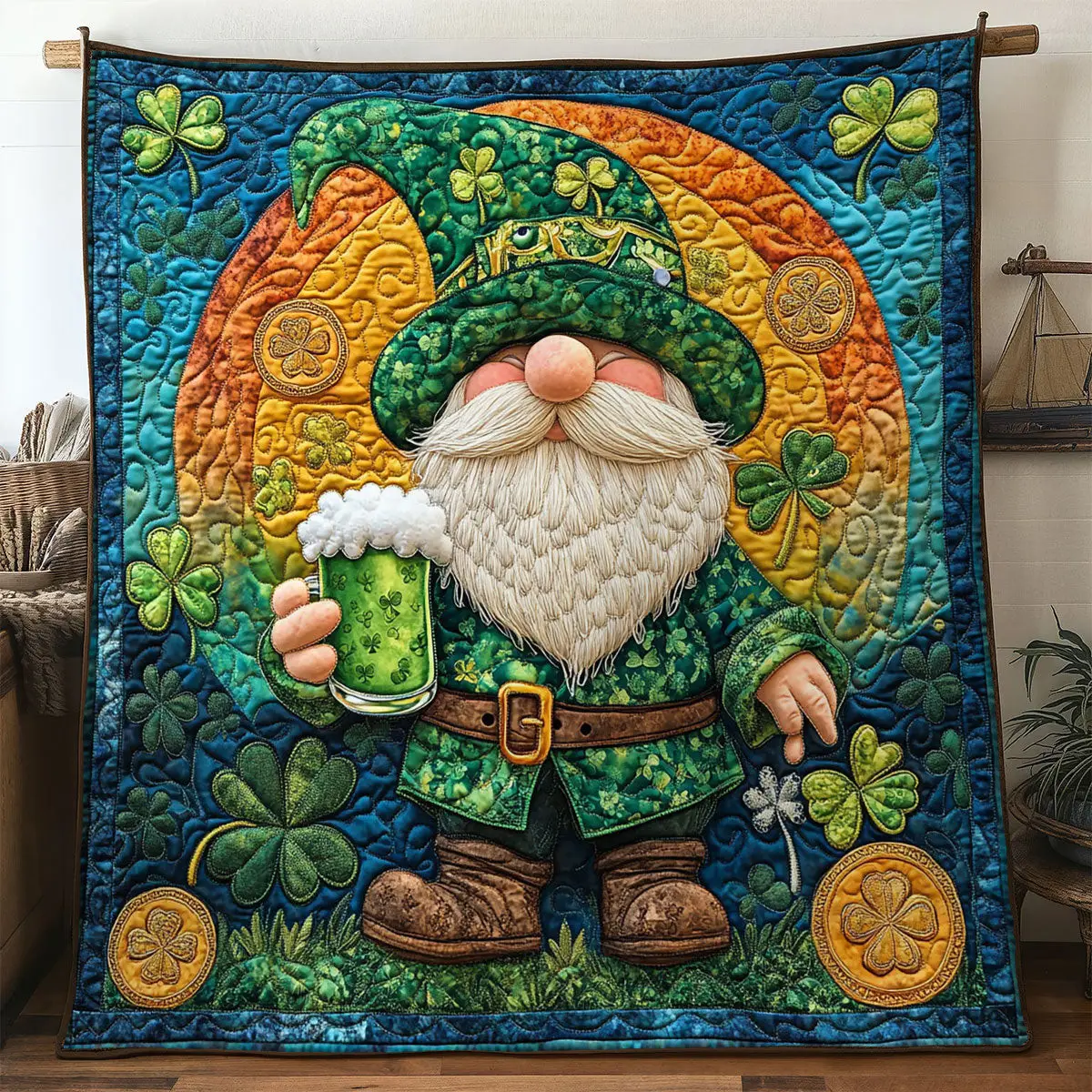 Jolly Green Gnome Quilted Blanket Room Decor Ideas St Paddys Day Gift Ideas