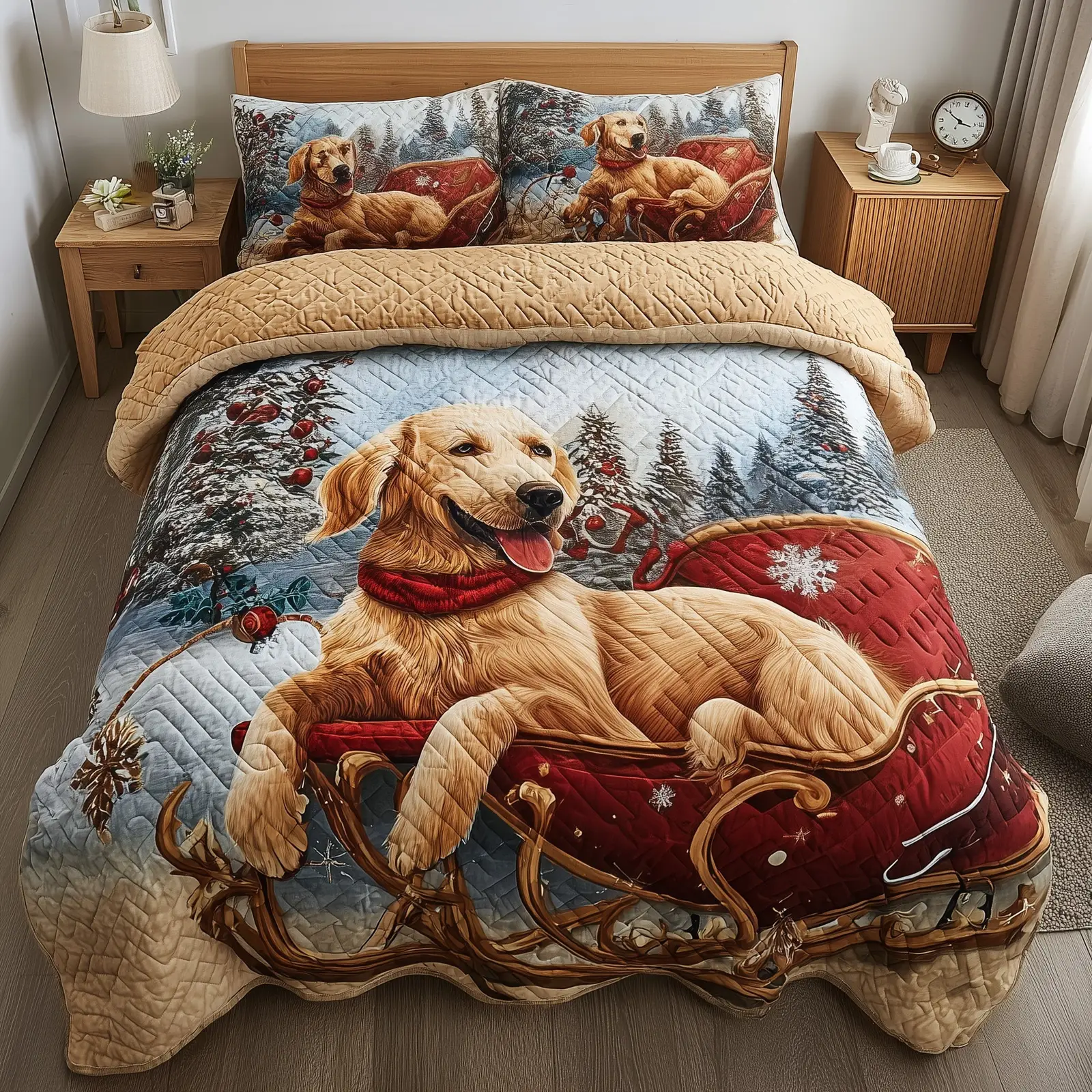 Jolly Retriever Quilted Bedding Set Bohemian Vibe Jolly Retriever Quilted Bedding Set Bohemian Vibe - Image 1