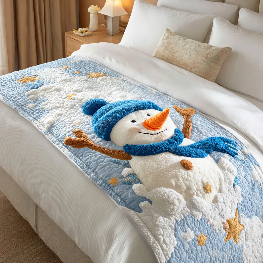 Jolly Snowman Quilted Bed Runner Jolly Snowman Display Christmas Gift for Mom
