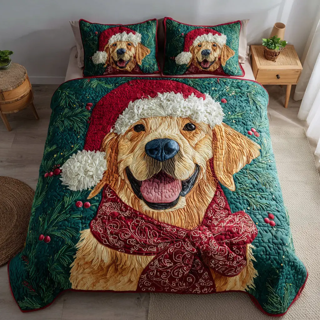 Joyful Golden Retriever Quilted Bedding Set Best Bedding Gift for Holiday Season 2025