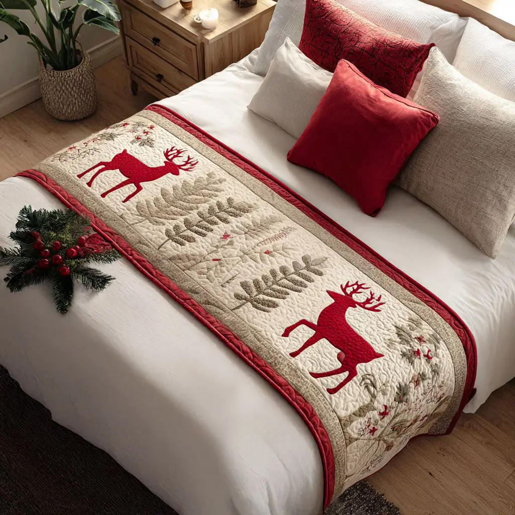 Joyful Hearth Quilted Bed Runner Joyful Hearth Warmth Holiday Gift for Wife