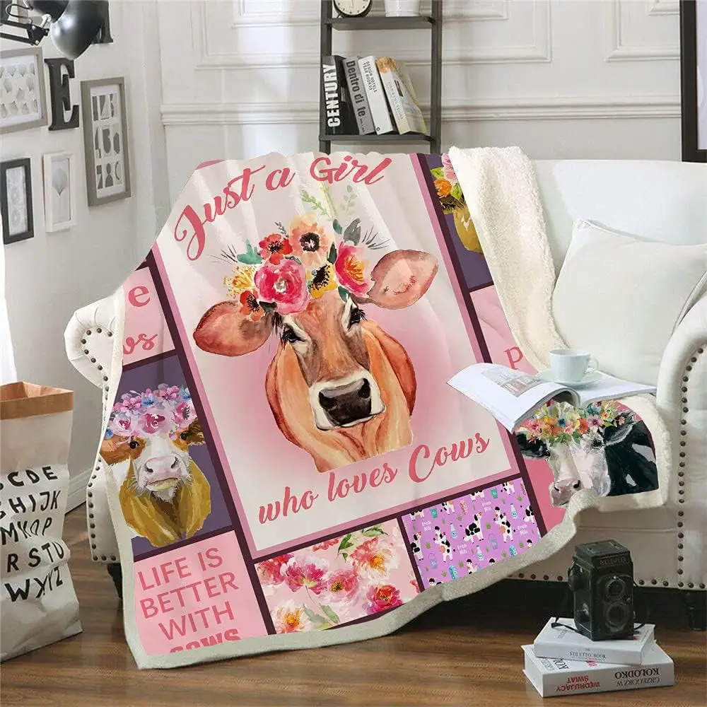 Just A Girl Who Love Cows Flower Pattern Blanket Farm Blanket Gift For Cow Lovers Just A Girl Who Love Cows Flower Pattern Blanket Farm Blanket Gift For Cow Lovers - Image 1