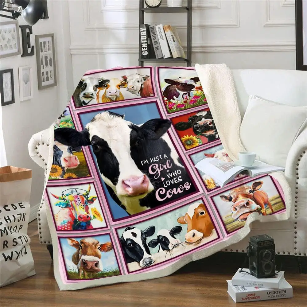 Just A Girl Who Love Cows Pattern Blanket Farm Blanket Gift For Cow Lovers