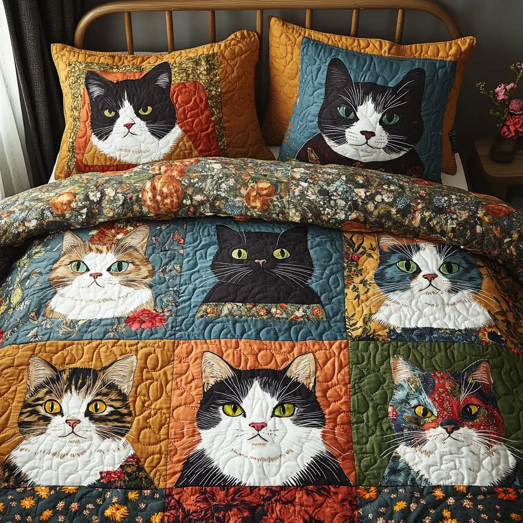 KaleidoCats Quilted Bedding Set Bed Decor Cat Christmas Presents