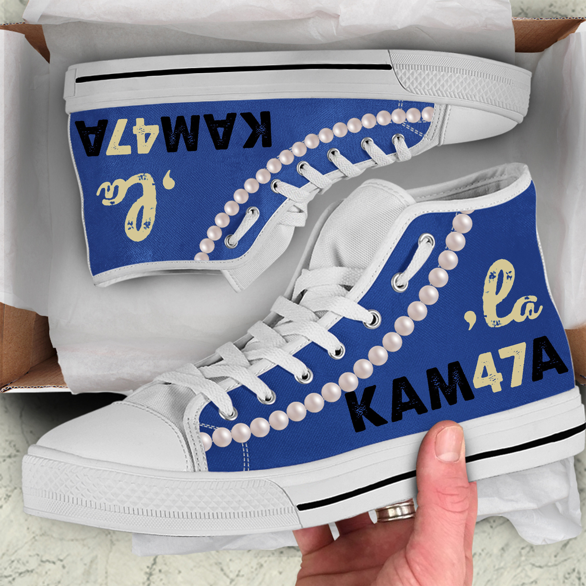 KAM47A Comma La High Top Shoes Chucks And Pearls Shoes Kamala Campaign Merch