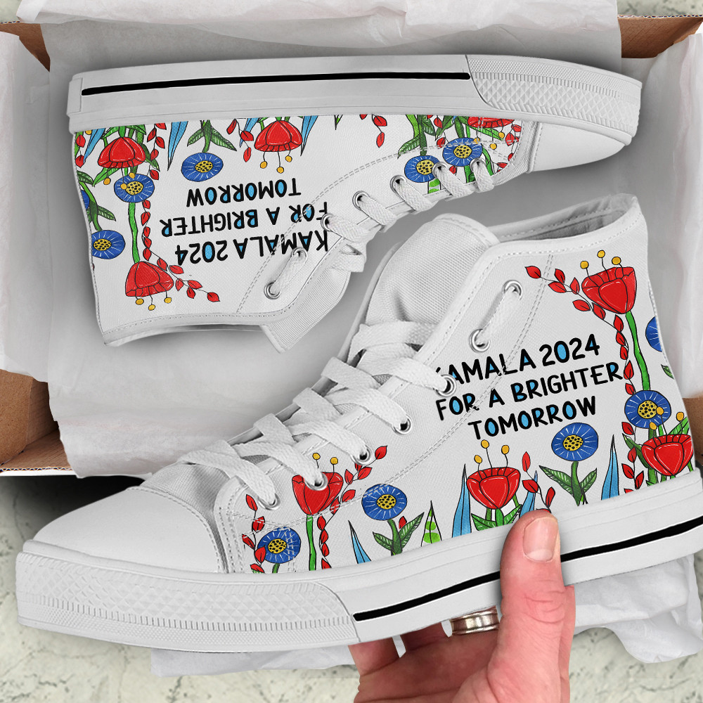 Kamala 2024 For A Brighter Tomorrow Flowers High Top Shoes Gifts For Him Her