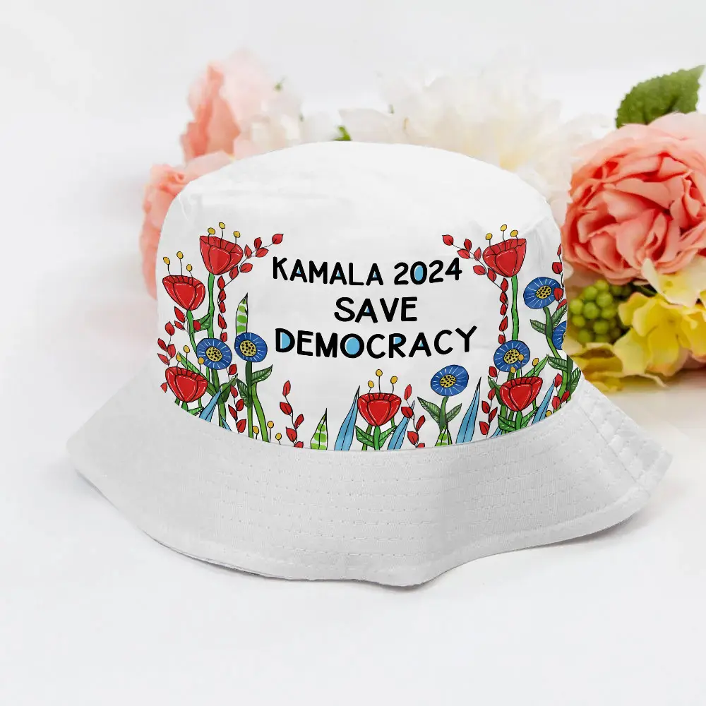 Kamala 2024 Save Democracy Flowers Bucket Hat Gifts For Him Her Democrats