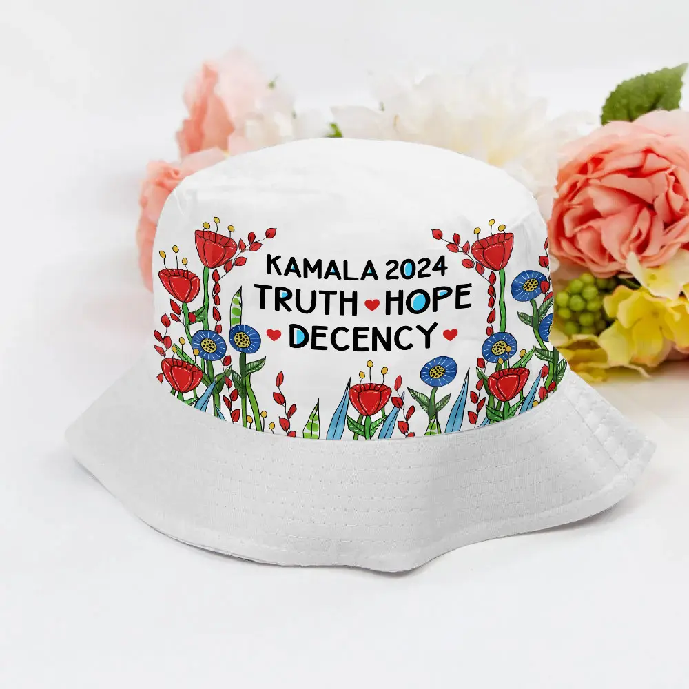 Kamala 2024 Truth Hope Decency Flower Bucket Hat Women For Kamala Harris Walz Campaign