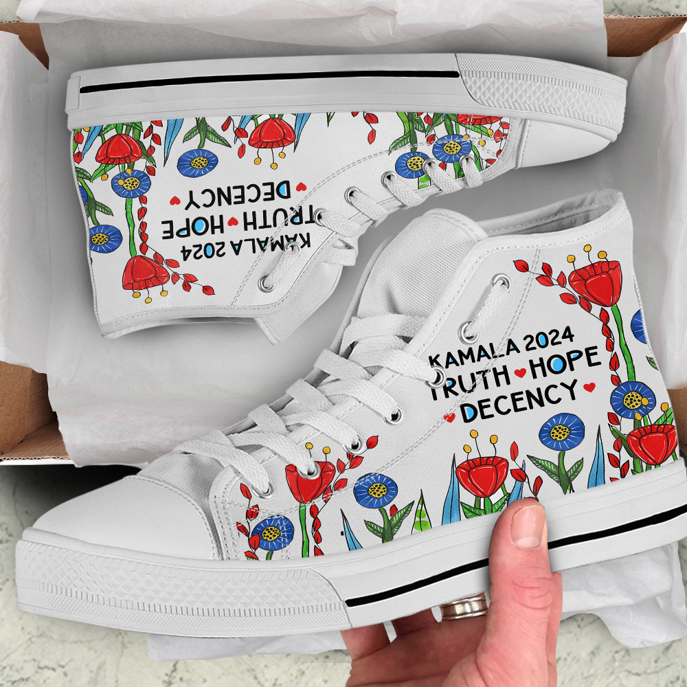 Kamala 2024 Truth Hope Decency Flower High Top Shoes Kamala Harris Walz Campaign Merch Kamala 2024 Truth Hope Decency Flower High Top Shoes Kamala Harris Walz Campaign Merch - Image 1