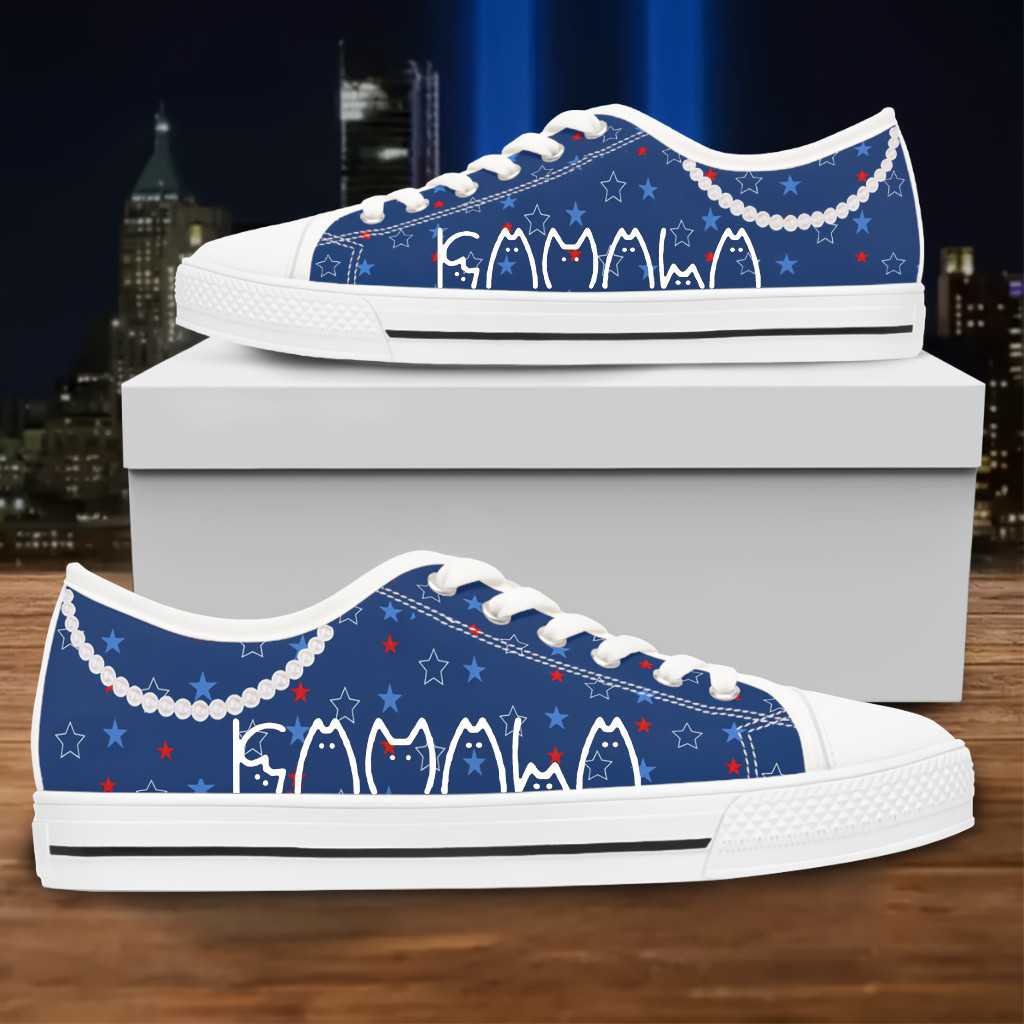 Kamala Funny Cats Line Art Vote Blue Low Top Sneakers Kamala Harris Pearls Blue Low Top Shoes