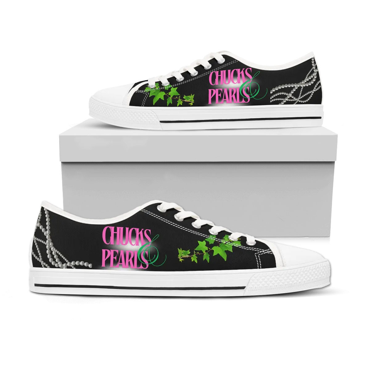 Kamala Harris Chucks and Pearls Women's Low Top Sneakers Vote Harris Walz 2024 Shoes