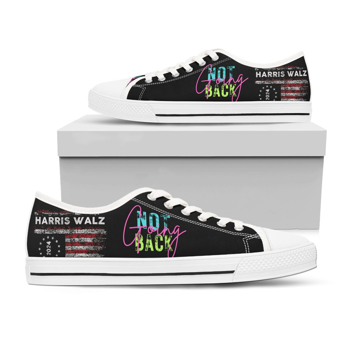 Kamala Harris Chucks Not Going Back Women's Low Top Shoes Kamala Chucks Gift for Democrats Kamala Harris Chucks Not Going Back Women's Low Top Shoes Kamala Chucks Gift for Democrats - Image 1