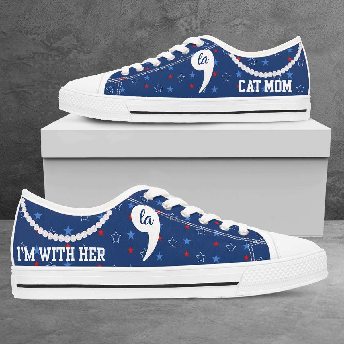 Kamala Harris I'm With Her Low Top Shoes Cat Mom Voting For Kamala Harris Pearls Low Top Shoes Kamala Harris I'm With Her Low Top Shoes Cat Mom Voting For Kamala Harris Pearls Low Top Shoes - Image 1