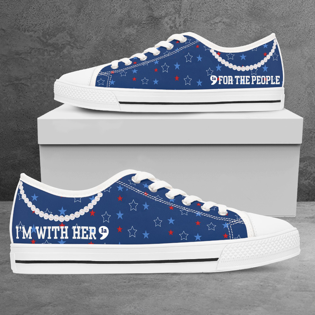 Kamala Harris I'm With Her Low Top Shoes Comma La For The People Pearls Low Top Sneakers Kamala Harris I'm With Her Low Top Shoes Comma La For The People Pearls Low Top Sneakers - Image 1
