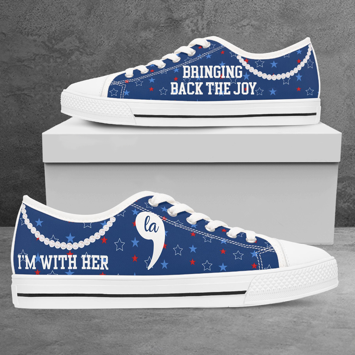Kamala Harris I'm With Her Low Top Shoes Comma La Harris Walz 2024 Bringing Back The Joy Pearls Low Top Sneakers Kamala Harris I'm With Her Low Top Shoes Comma La Harris Walz 2024 Bringing Back The Joy Pearls Low Top Sneakers - Image 1