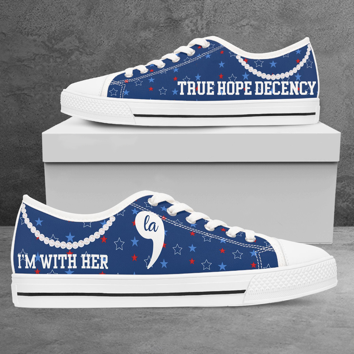 Kamala Harris I'm With Her Low Top Shoes Comma La Harris Walz True Hope Decancy Pearls Low Top Sneakers Kamala Harris I'm With Her Low Top Shoes Comma La Harris Walz True Hope Decancy Pearls Low Top Sneakers - Image 1