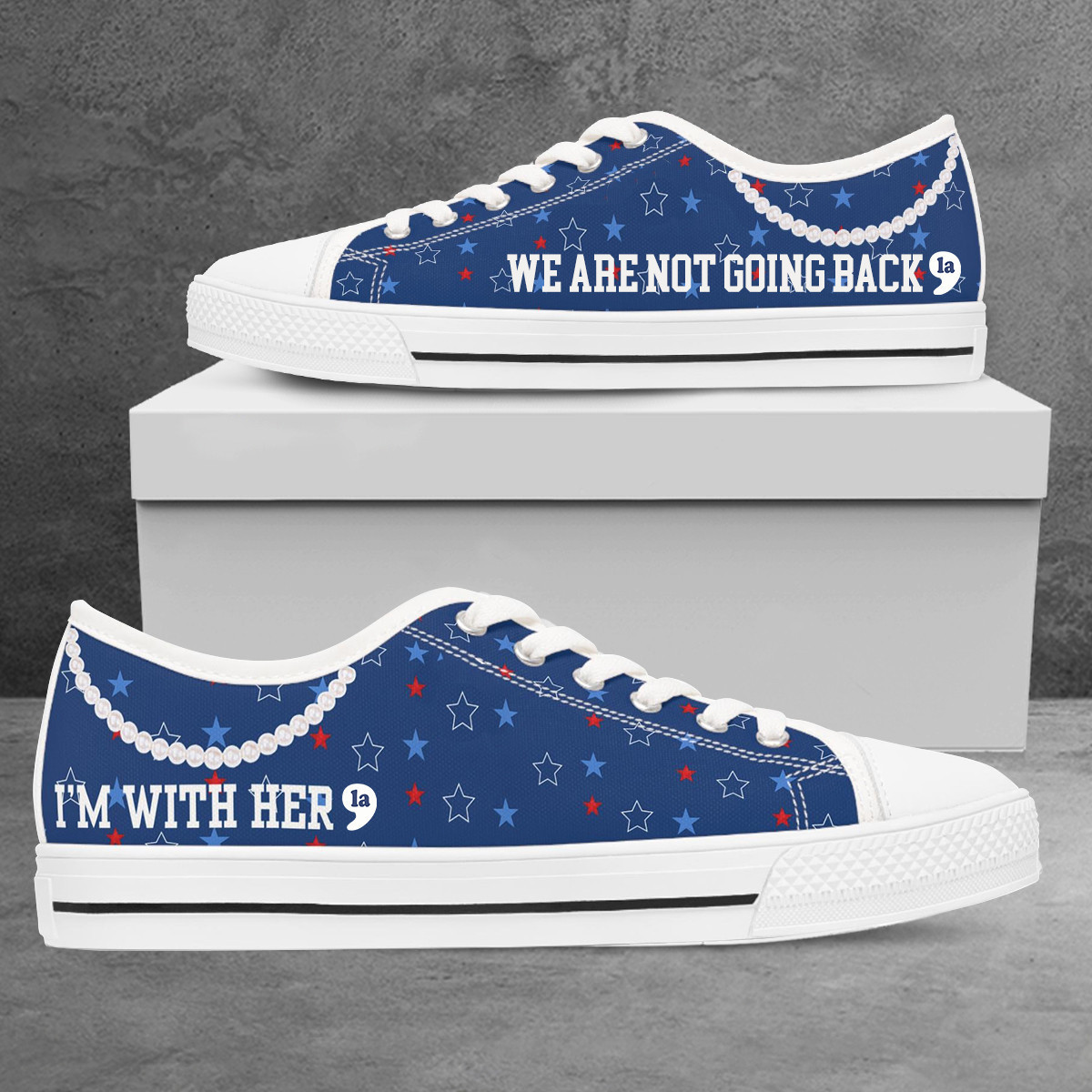 Kamala Harris I'm With Her Low Top Shoes Comma La Harris Walz We Are Not Going Back Pearls Low Top Sneakers