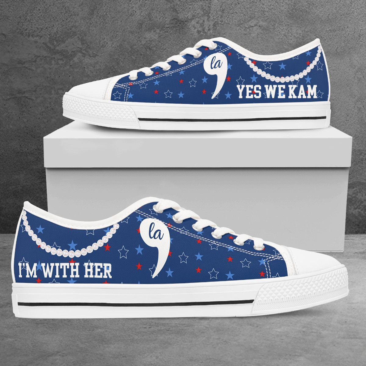 Kamala Harris I'm With Her Low Top Shoes Comma La Harris Walz Yes We Kam Pearls Low Top Sneakers Kamala Harris I'm With Her Low Top Shoes Comma La Harris Walz Yes We Kam Pearls Low Top Sneakers - Image 1