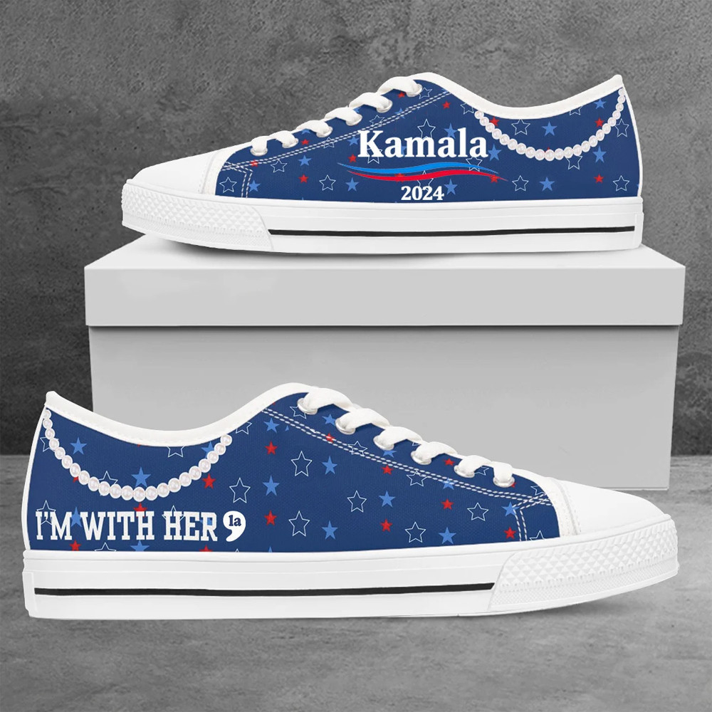 Kamala Harris I'm With Her Low Top Shoes Comma La Kamala 2024 Blue Wave Sneakers