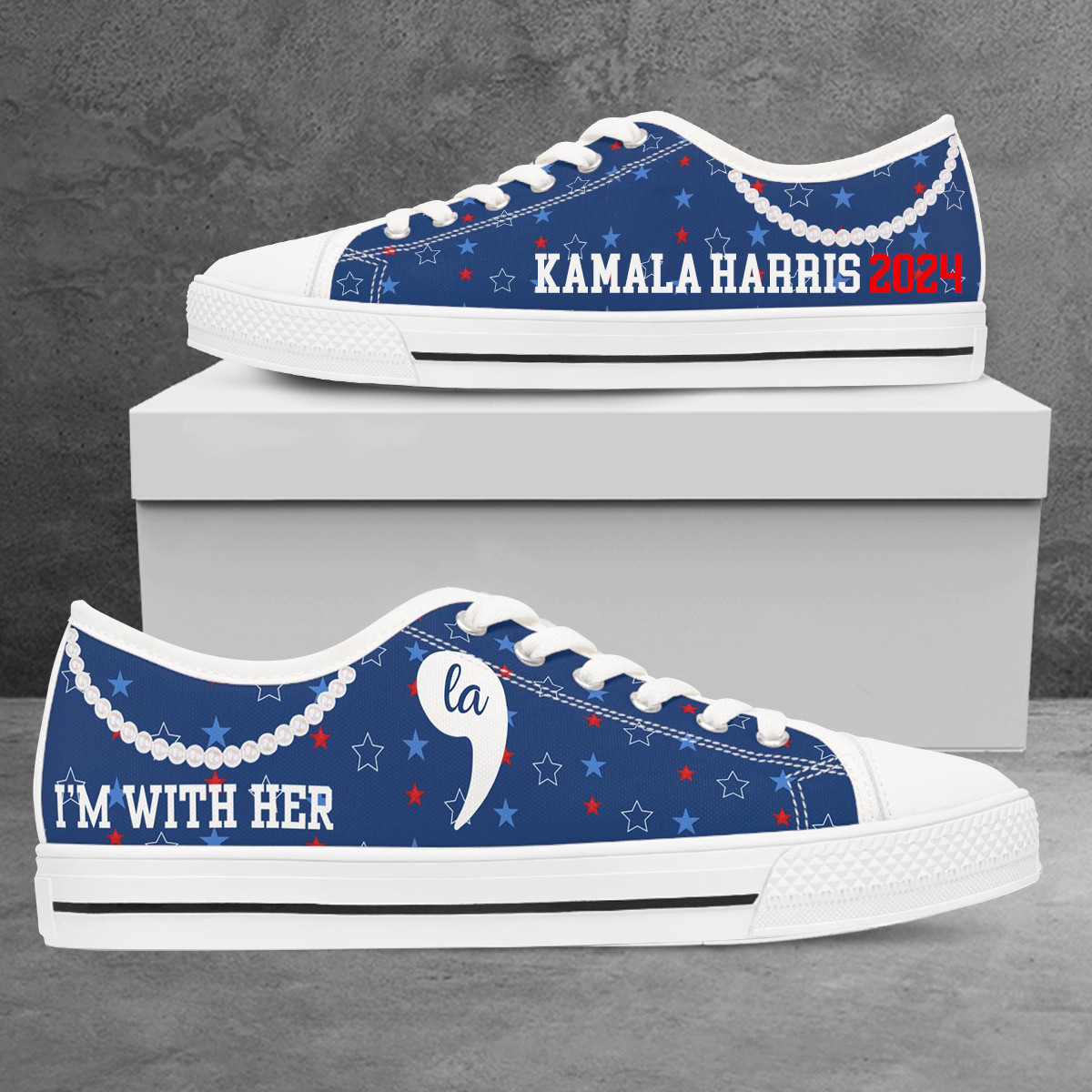 Kamala Harris I'm With Her Low Top Shoes Comma La Kamala Harris 2024 Pearls Low Top Shoes