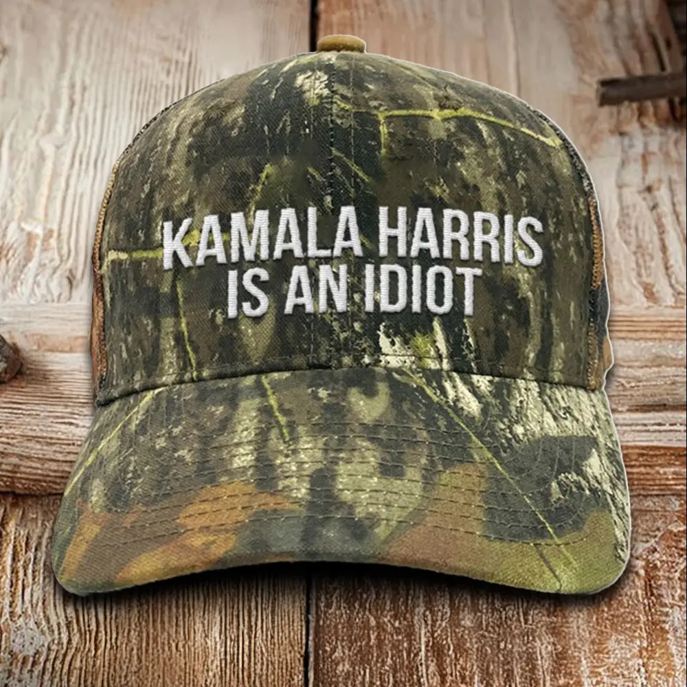 Kamala Harris Is An Idiot Embroidered Camo Hat Anti Kamala Trump 2024 Hat Donald Trump Merch
